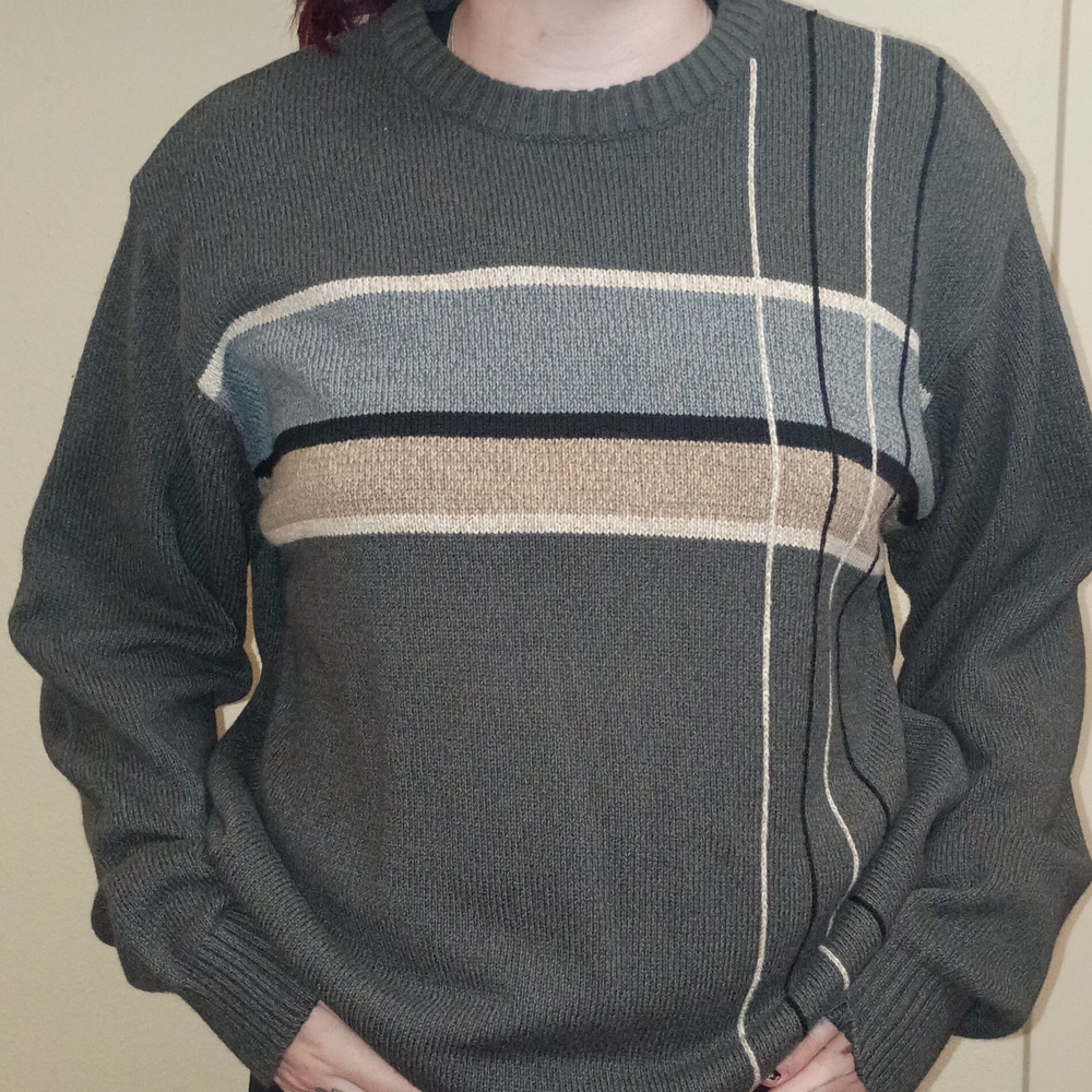 Haggar Women's Crew Neck Sweater - Green, Gray, and Tan